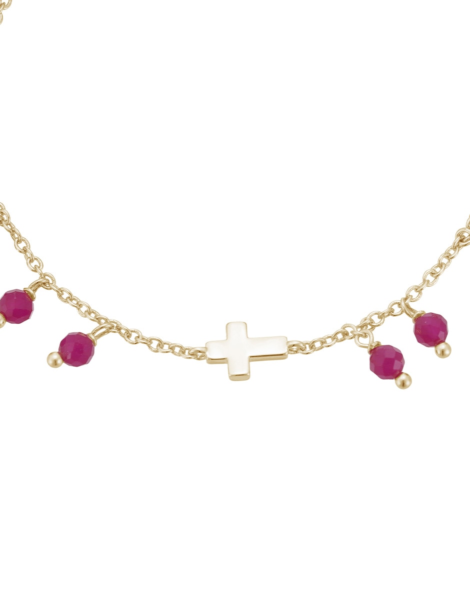 Pulsera con zirconia Religiosos acabado baño de oro 14 K 2