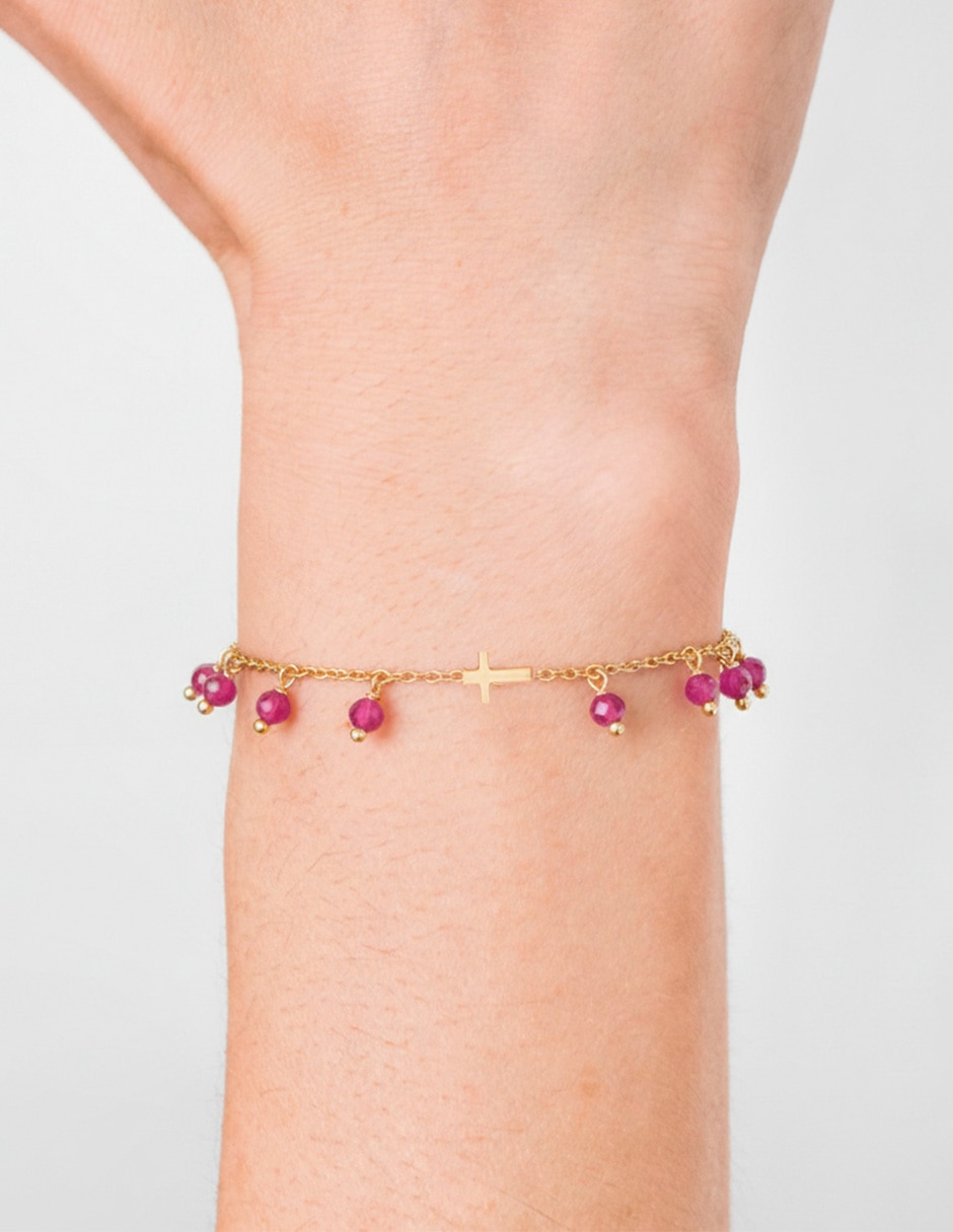 Pulsera con zirconia Religiosos acabado baño de oro 14 K 3