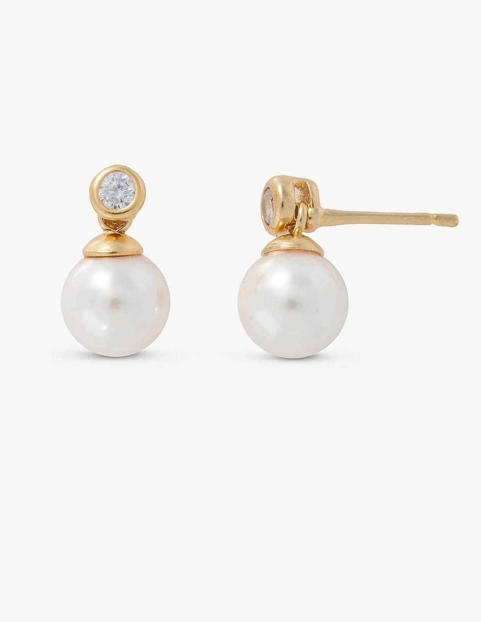 Aretes redondos de plata p 925 con acabado plateado perla con zirconia 1