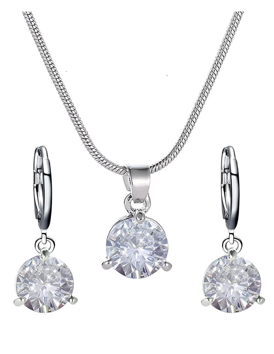 Aretes y collar redondo zirconia 2