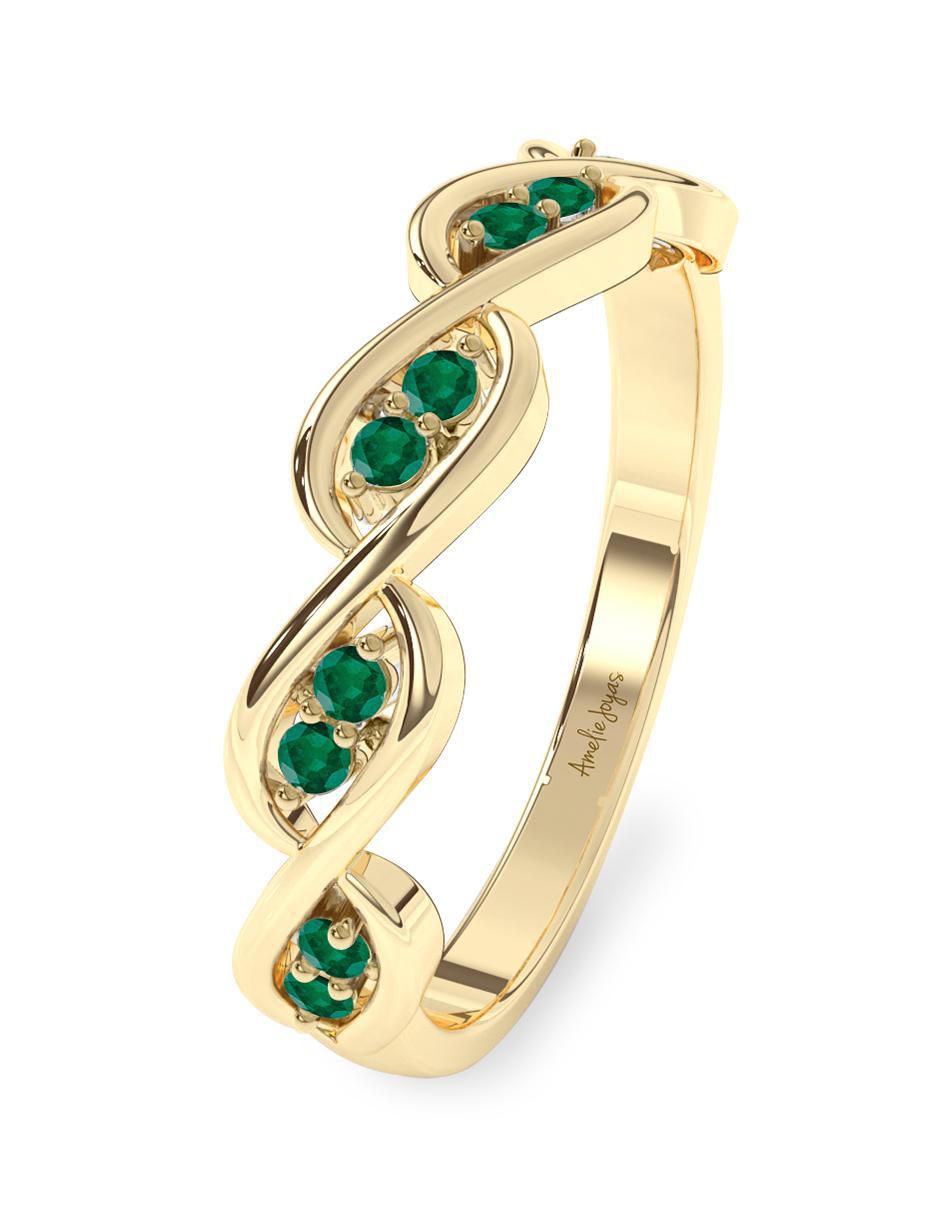 Anillo redondo 10 k de oro esmeralda pulido 6