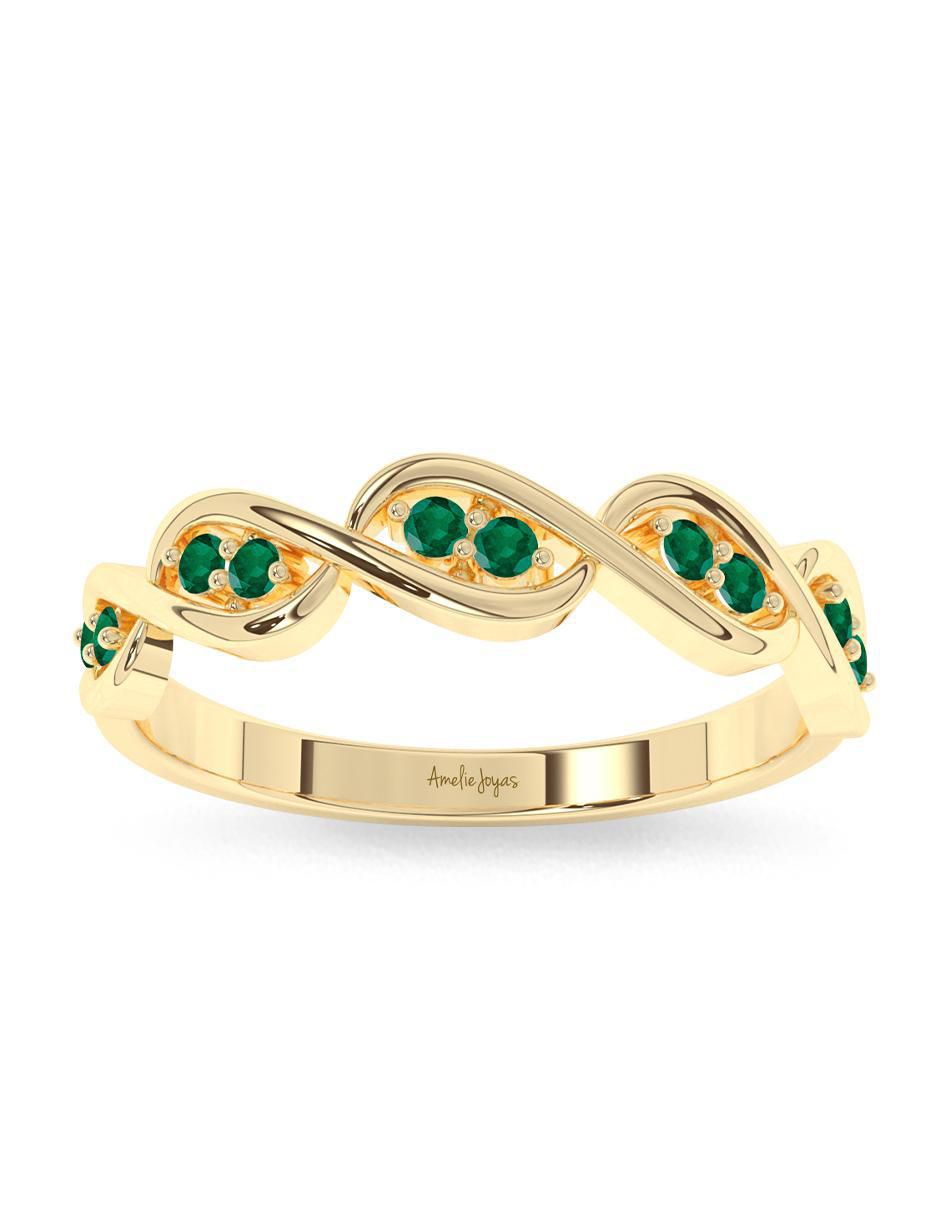 Anillo redondo 10 k de oro esmeralda pulido 5