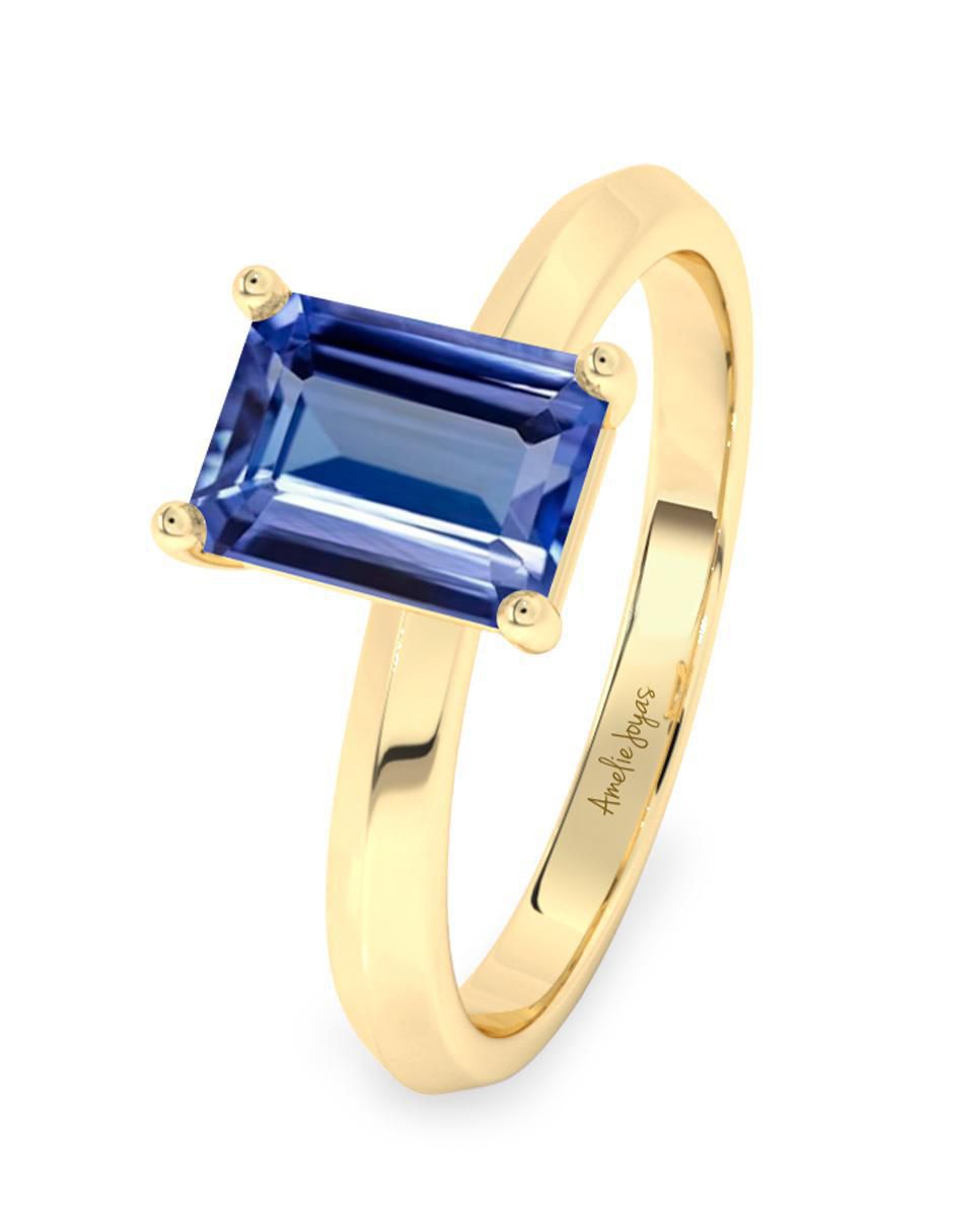 Anillo de octagonal 10 k de oro tanzanita pulido 5