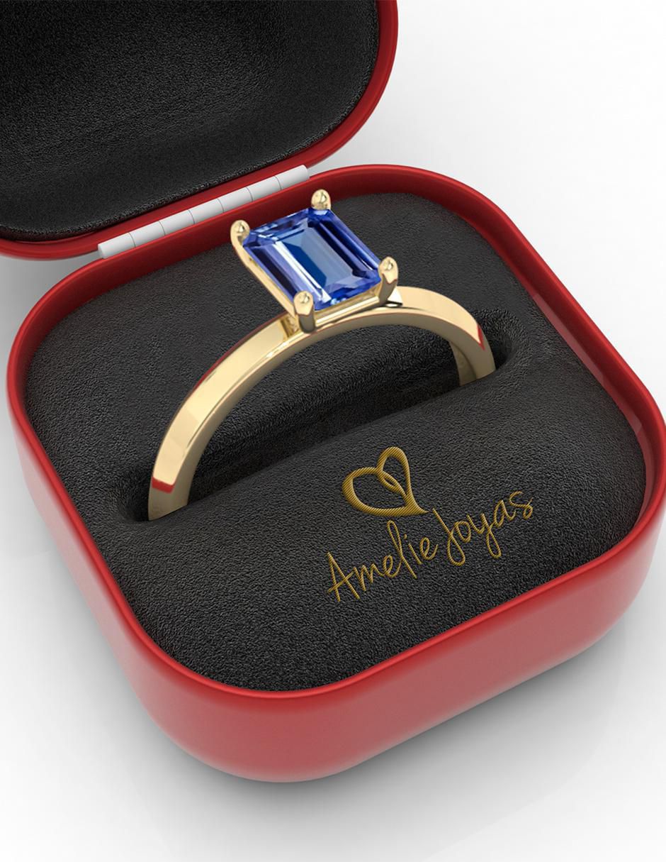 Anillo de octagonal 10 k de oro tanzanita pulido 2