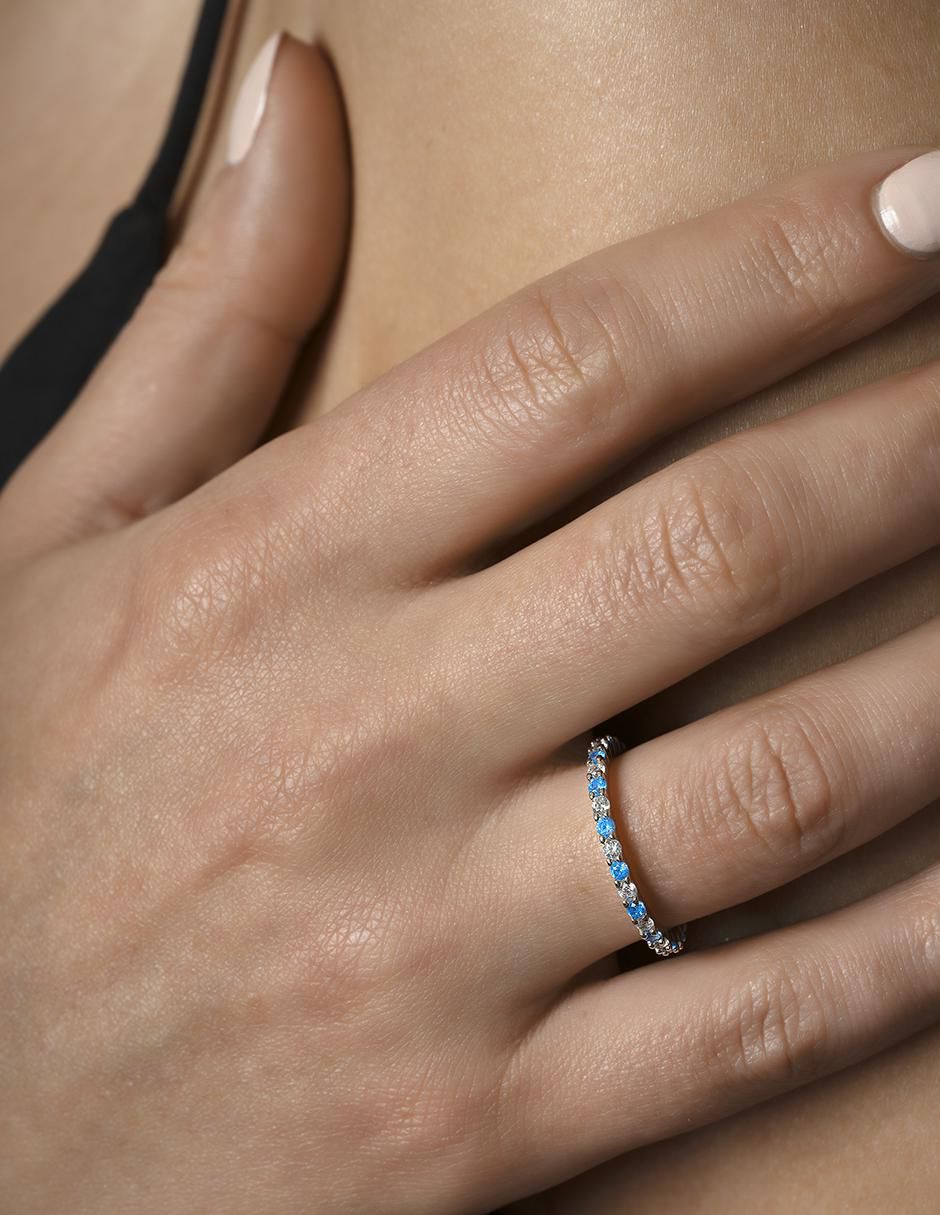 Anillo P 925 de plata aguamarina pavé