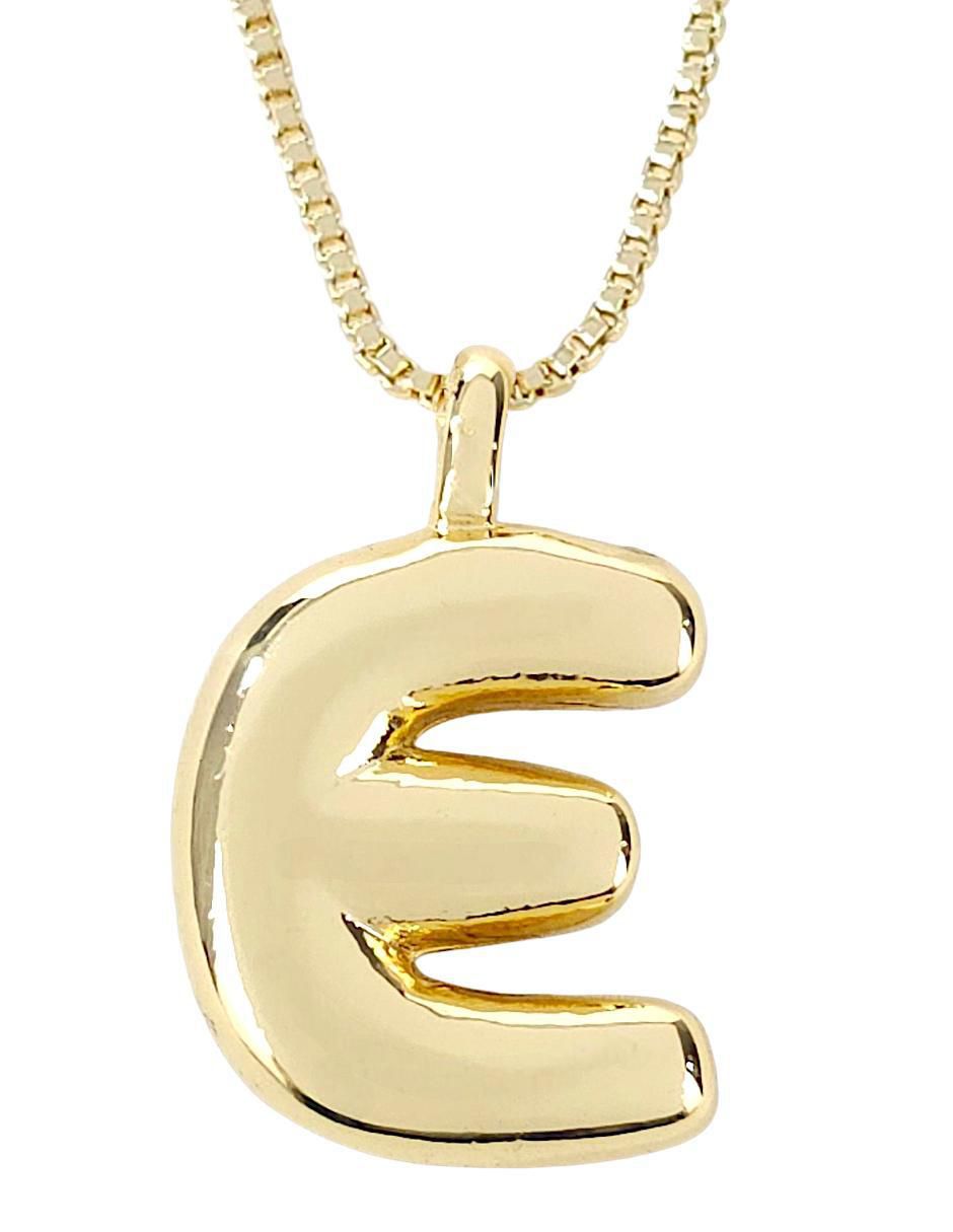 Collar con dije de letra e de baño de oro 18 K