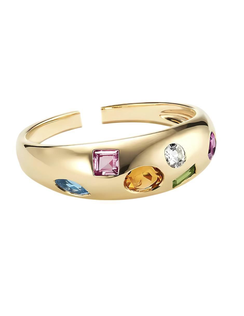 Anillo con gema redondo P 925 de plata circonita chapa de oro
