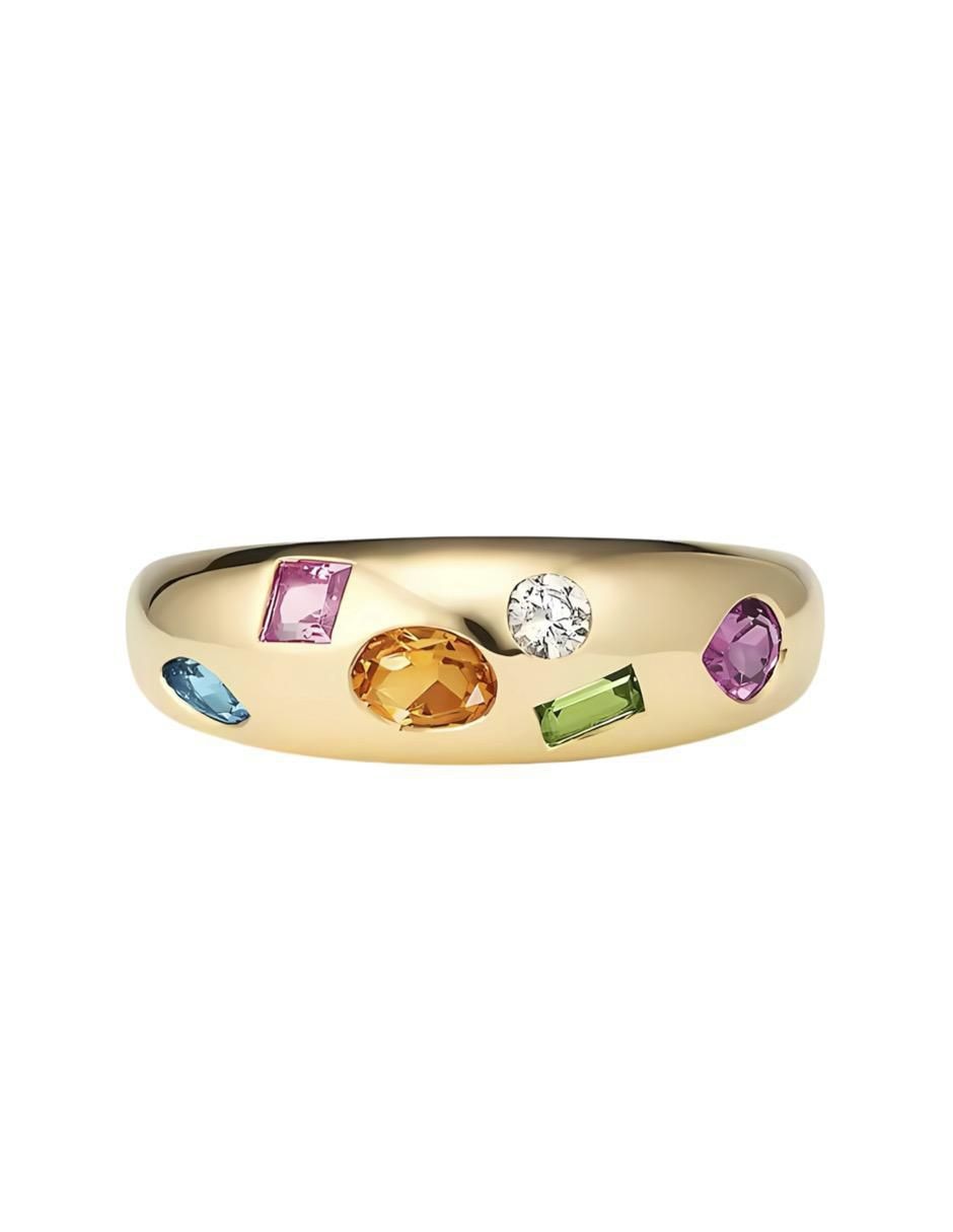 Anillo con gema redondo P 925 de plata circonita chapa de oro