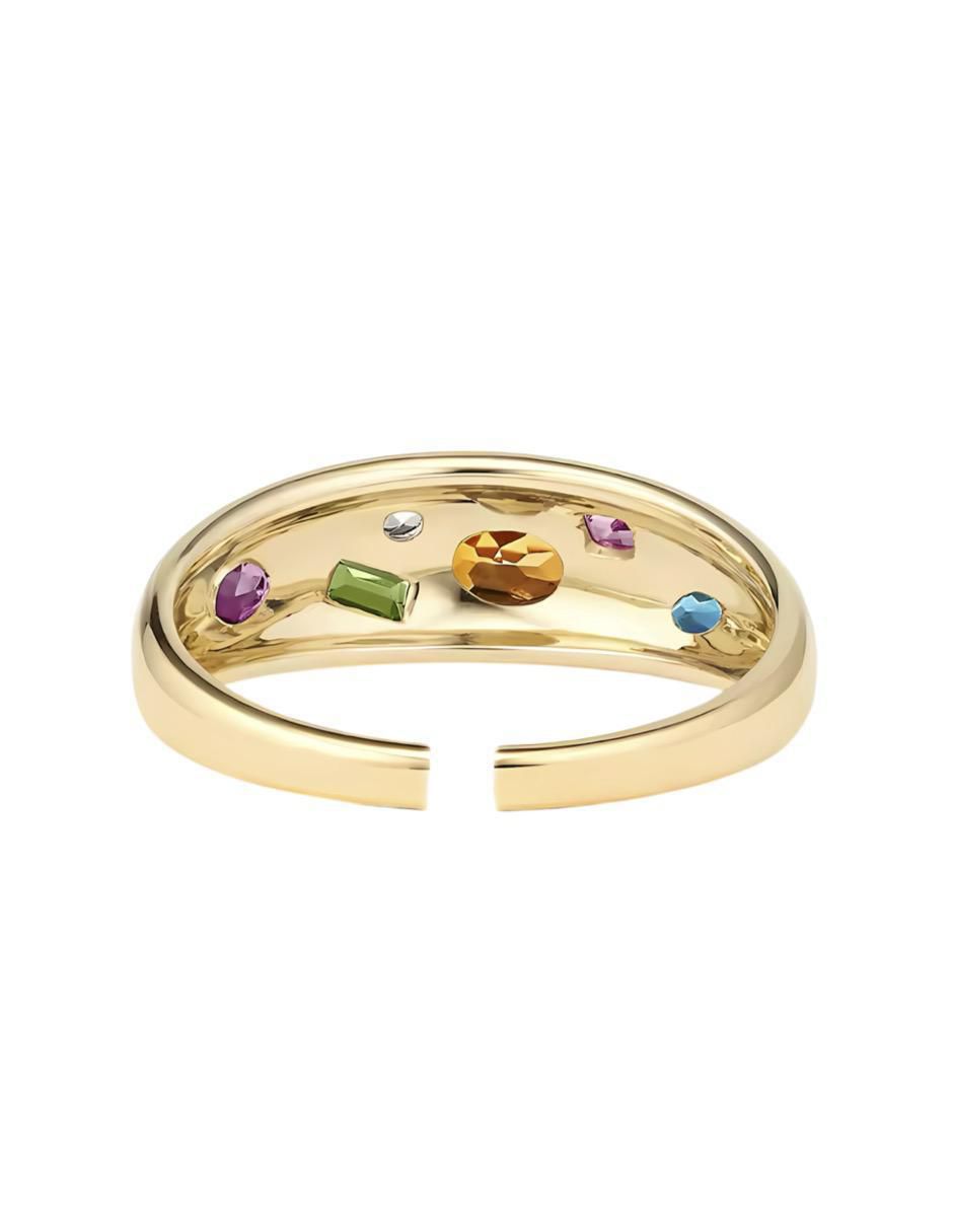 Anillo con gema redondo P 925 de plata circonita chapa de oro