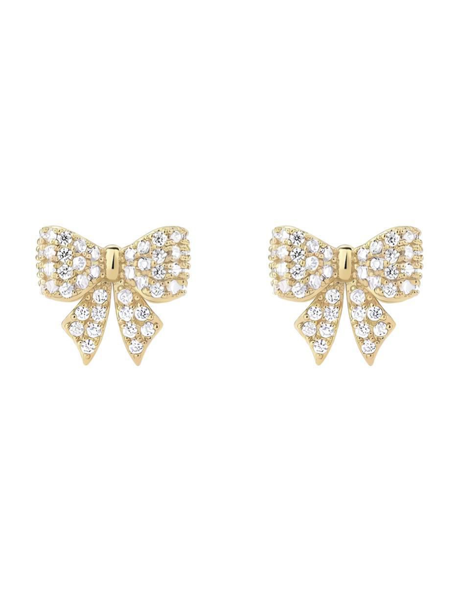 Aretes de moño de plata P 925 y 14 K con acabado brillante Aretes de moño de plata P 925 y 14 K con acabado brillante