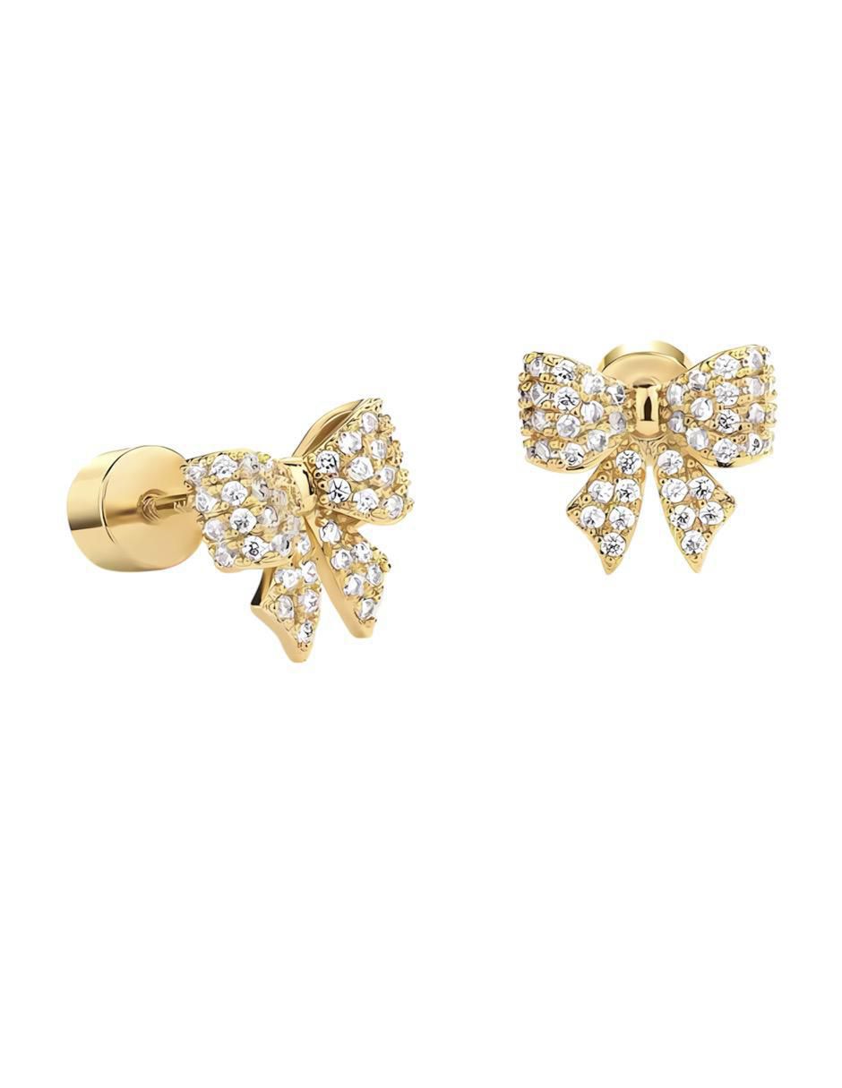 Aretes de moño de plata P 925 y 14 K con acabado brillante 4
