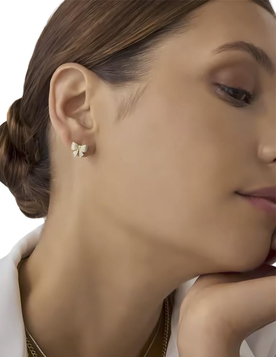 Aretes de moño de plata P 925 y 14 K con acabado brillante 5
