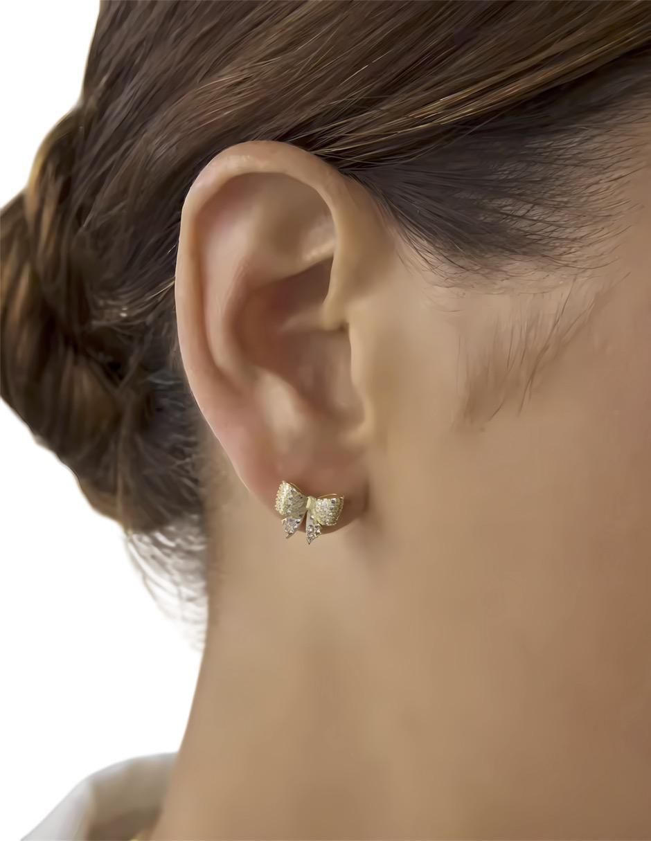 Aretes de moño de plata P 925 y 14 K con acabado brillante 6