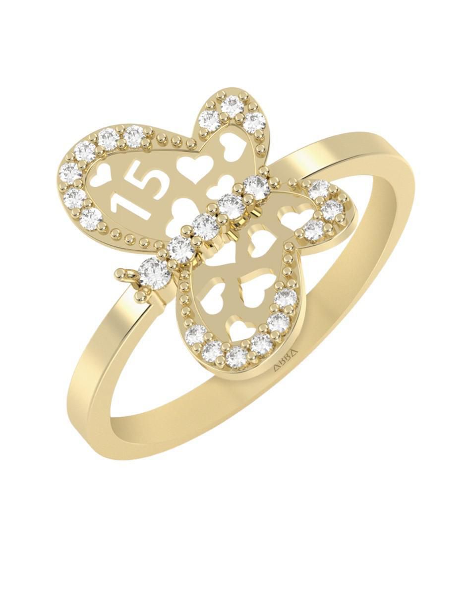 Anillo de mariposa abba joyas 14 k de oro zirconia brillante