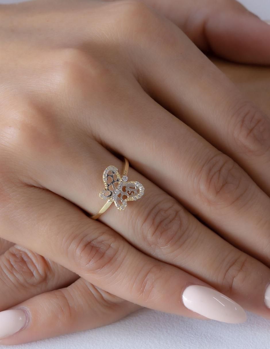 Anillo de mariposa abba joyas 14 k de oro zirconia brillante