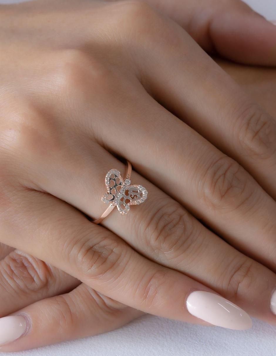 Anillo de mariposa 14 k de oro zirconia brillante 3