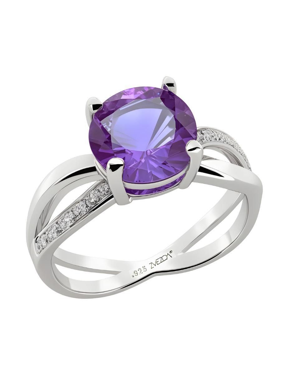 Anillo redondo Élan P 925 de plata circonita brillante