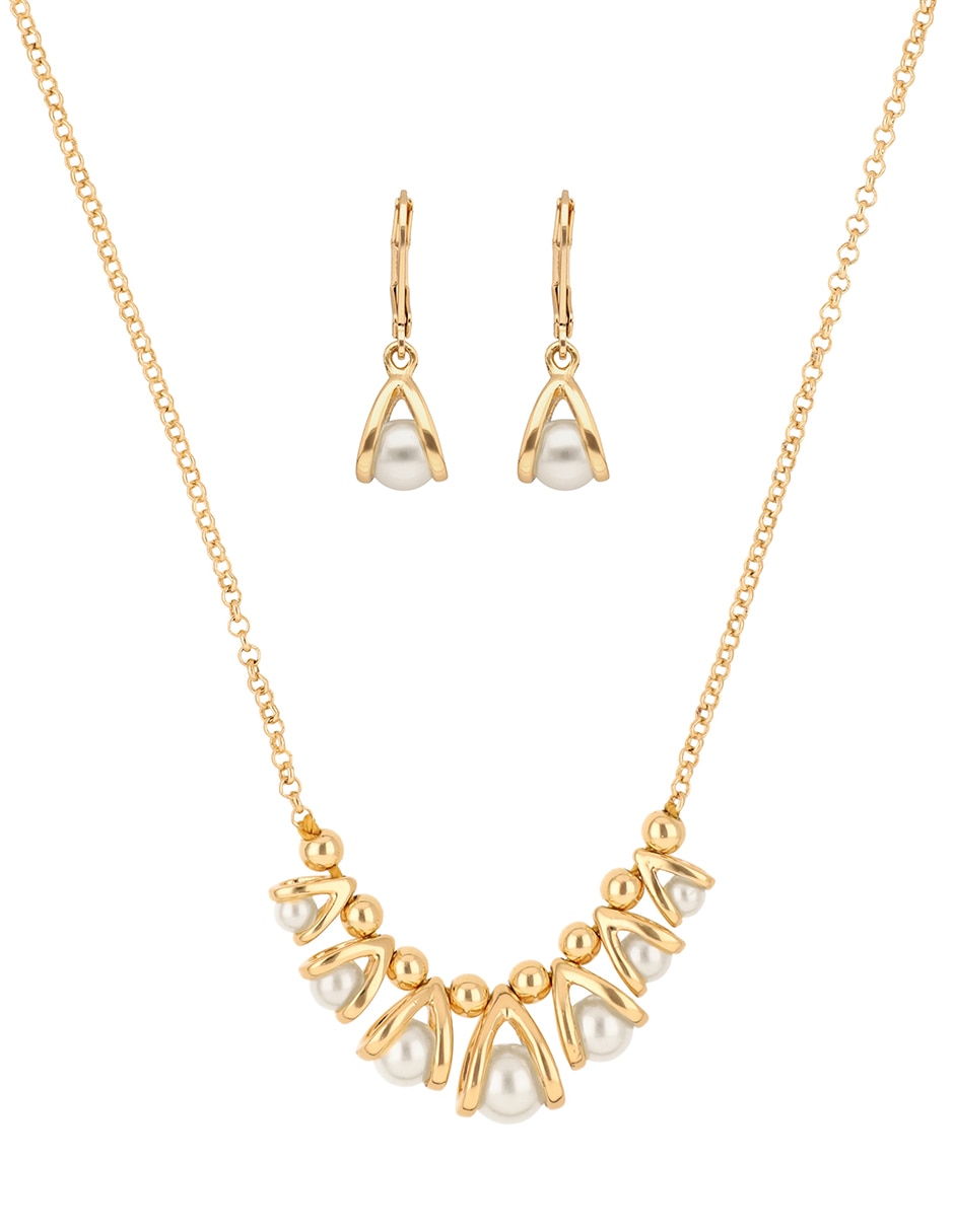 Aretes y collar circular perla