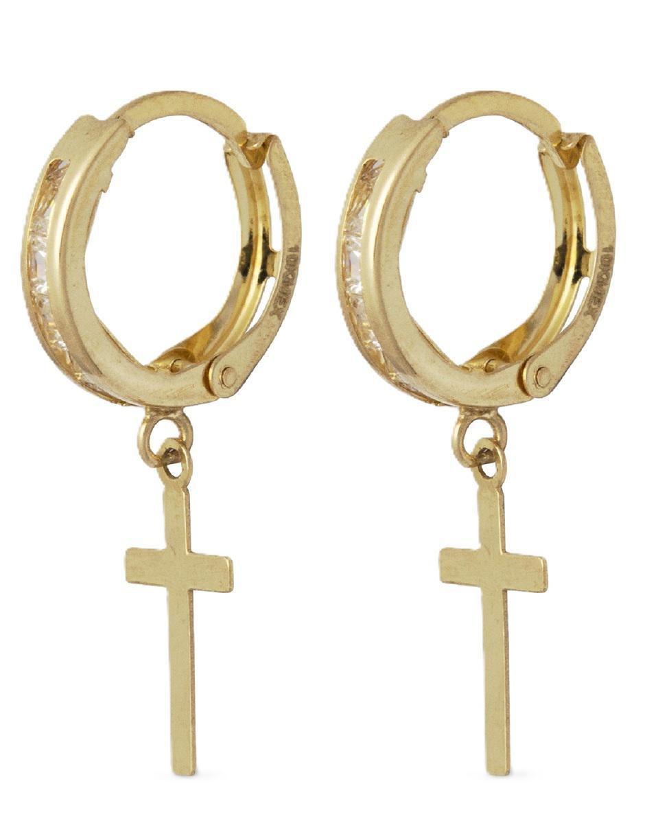 Aretes de cruz de oro 10 K con acabado pulido zirconia 1