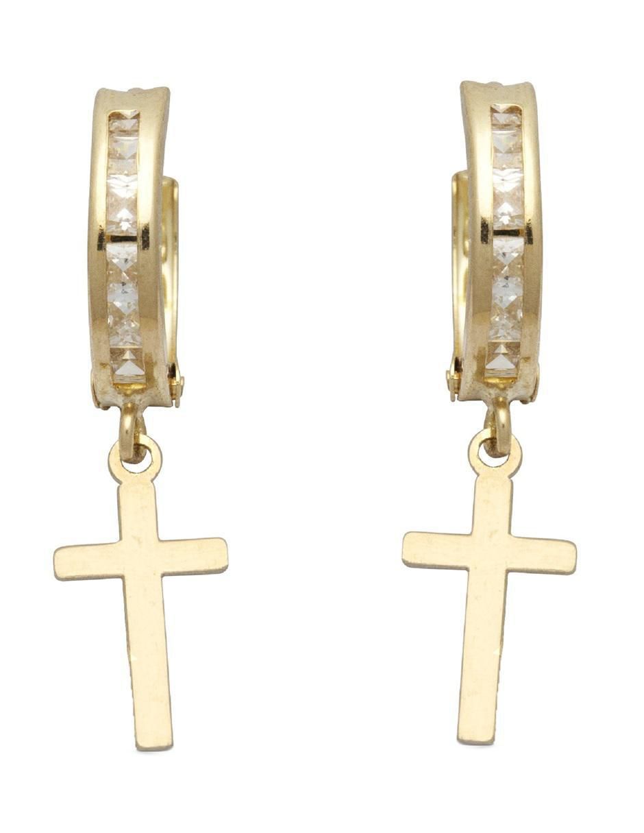 Aretes de cruz de oro 10 K con acabado pulido zirconia 3