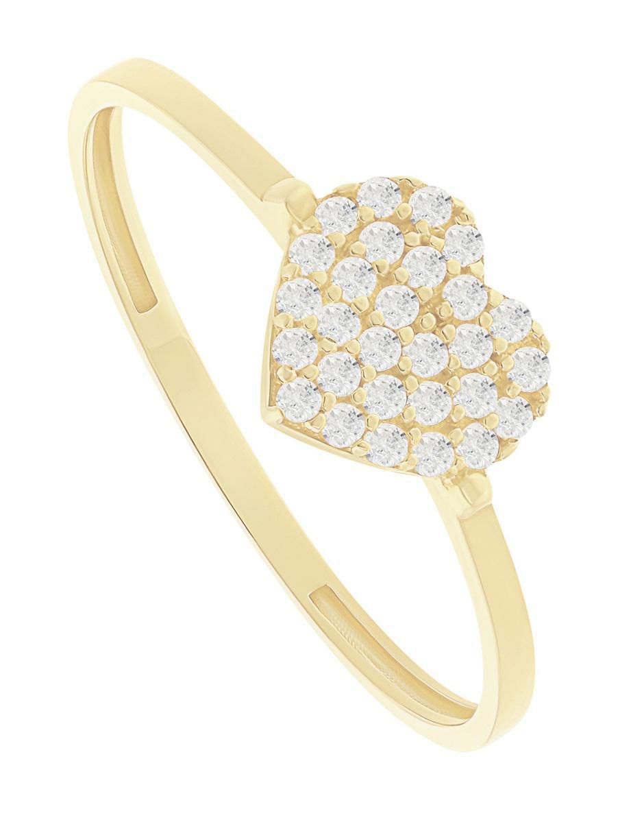 Anillo de corazón 10 k de oro zirconia pulido