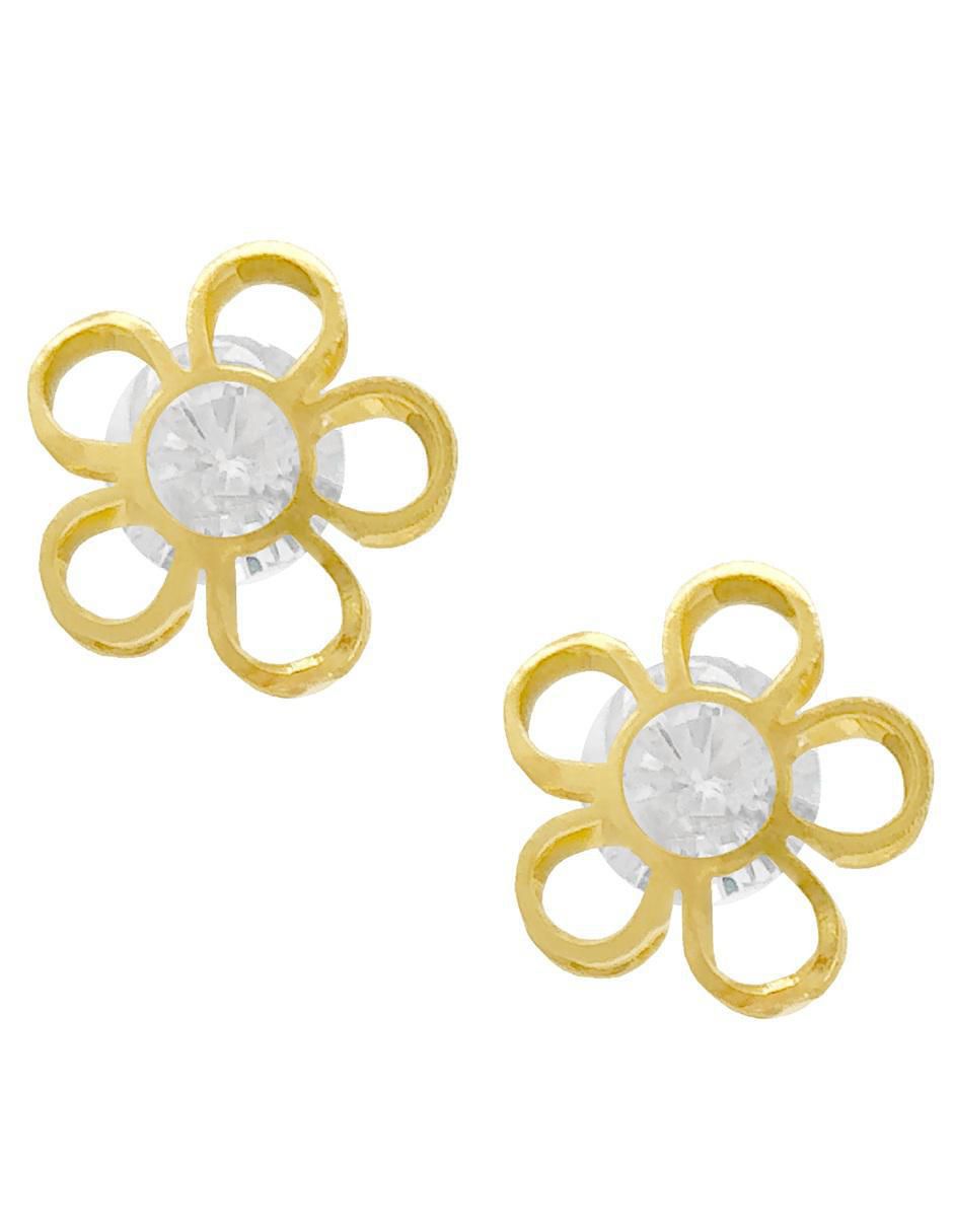 Broqueles de flor horoz de oro 10 k con acabado pulido zirconia