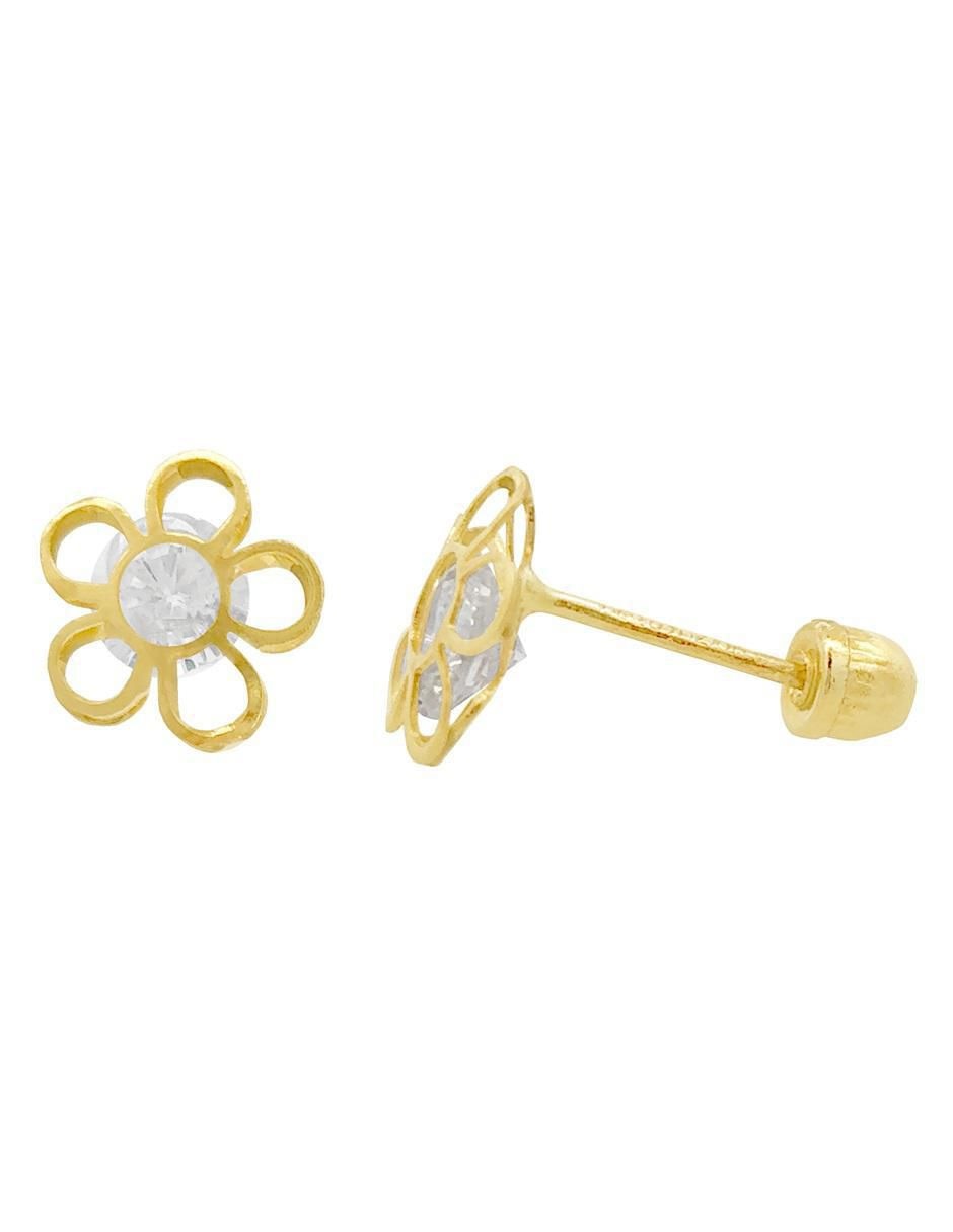 Broqueles de flor horoz de oro 10 k con acabado pulido zirconia