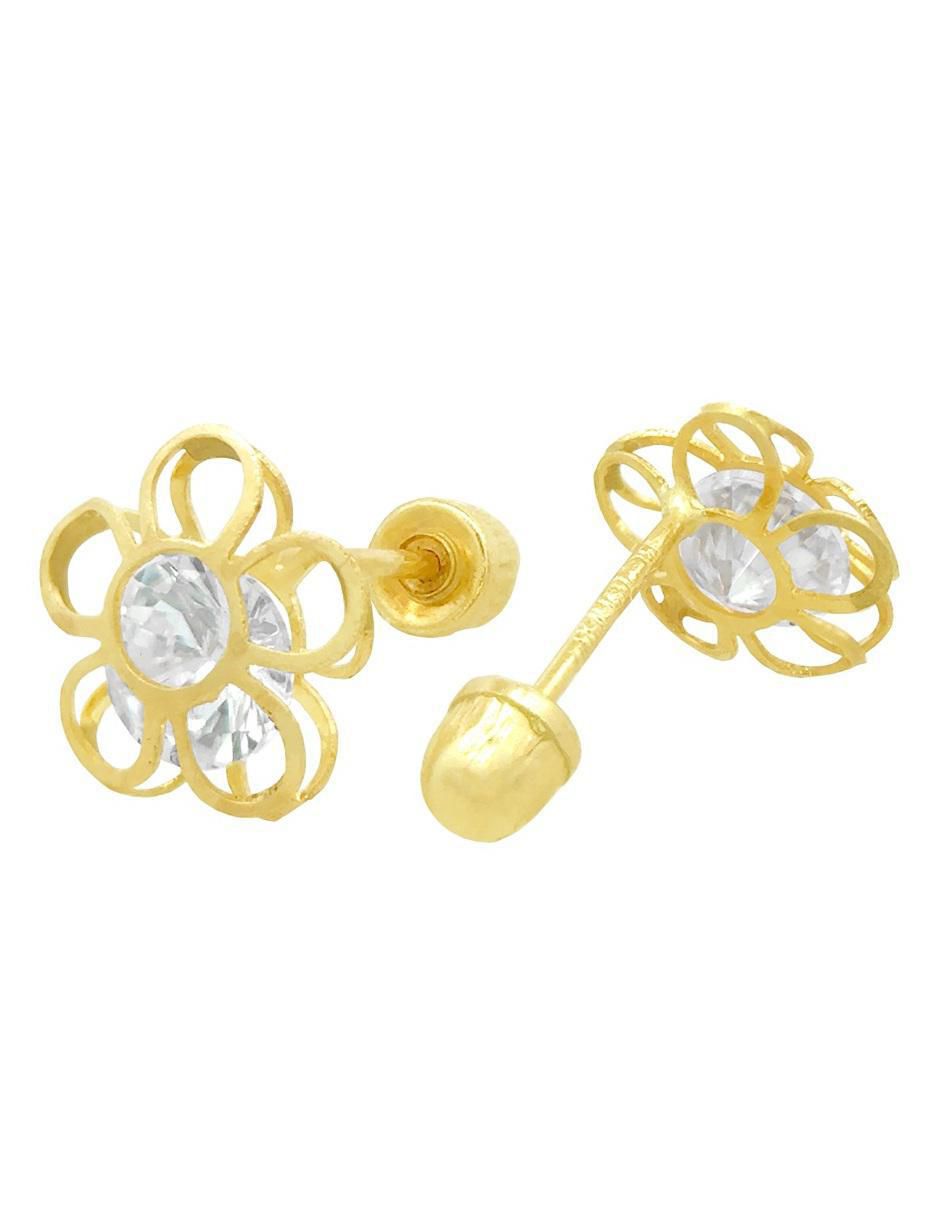 Broqueles de flor de oro 10 k con acabado pulido zirconia Broqueles de flor de oro 10 k con acabado pulido zirconia