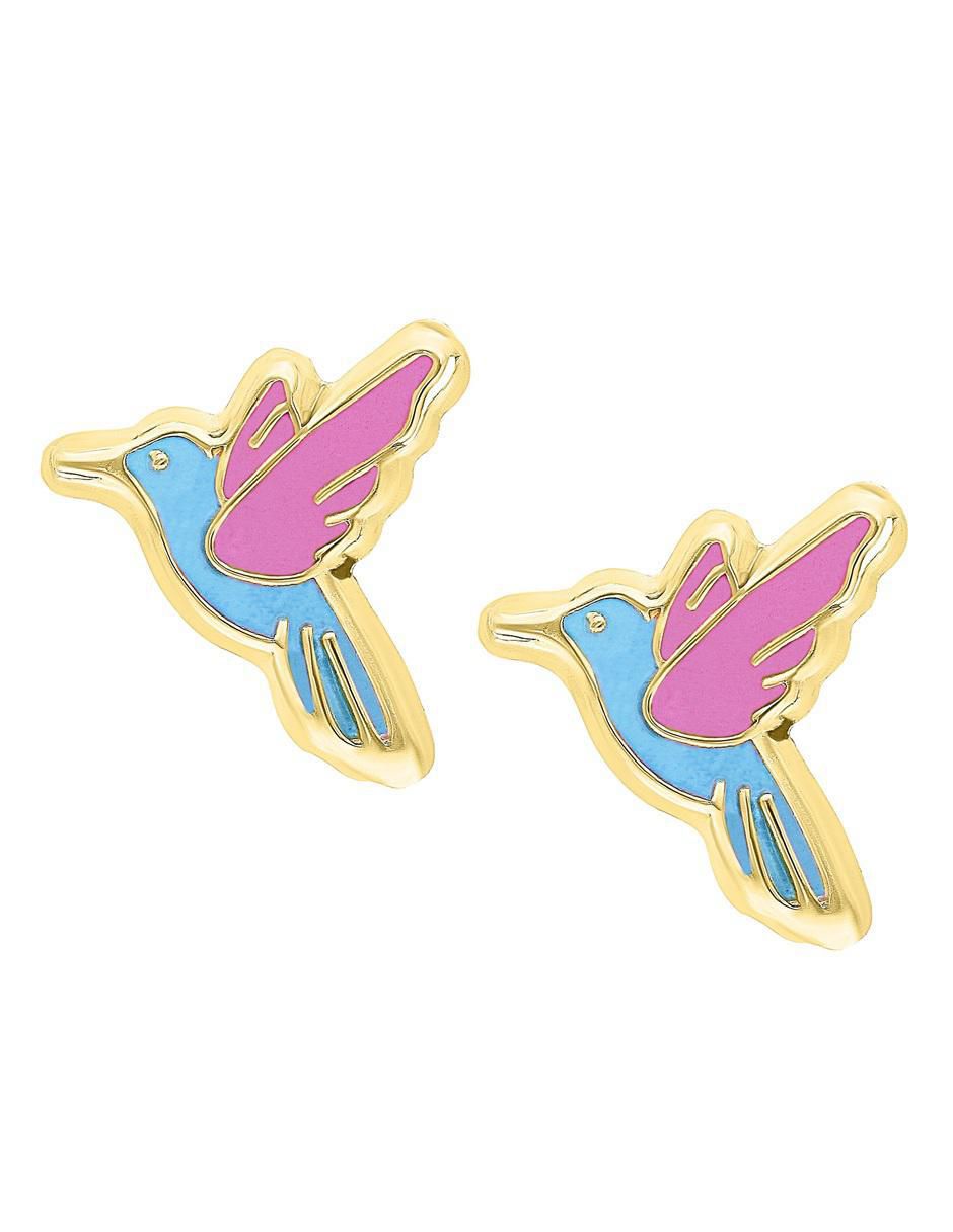 Broqueles de colibrí horoz de oro 10 k con acabado esmaltado