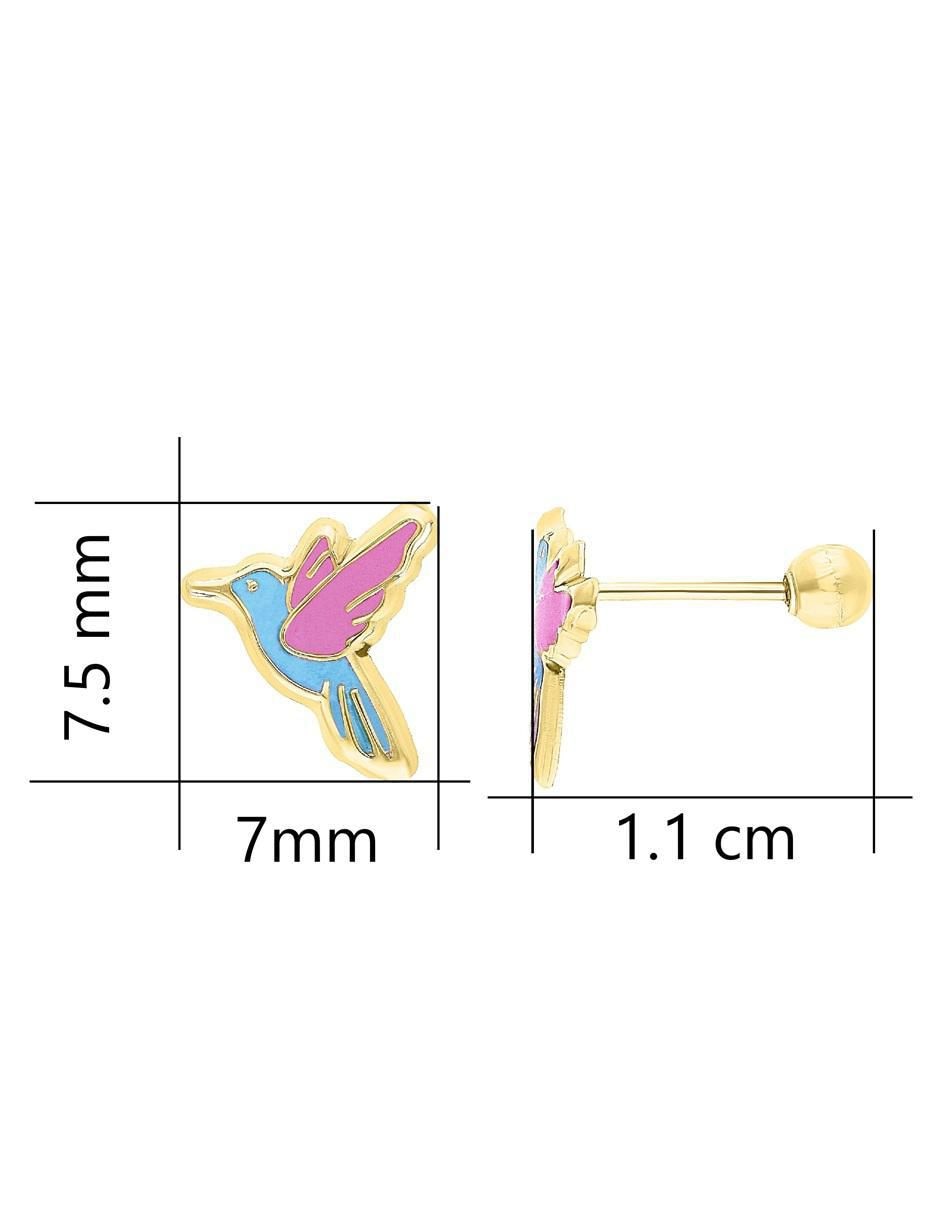 Broqueles de colibrí horoz de oro 10 k con acabado esmaltado