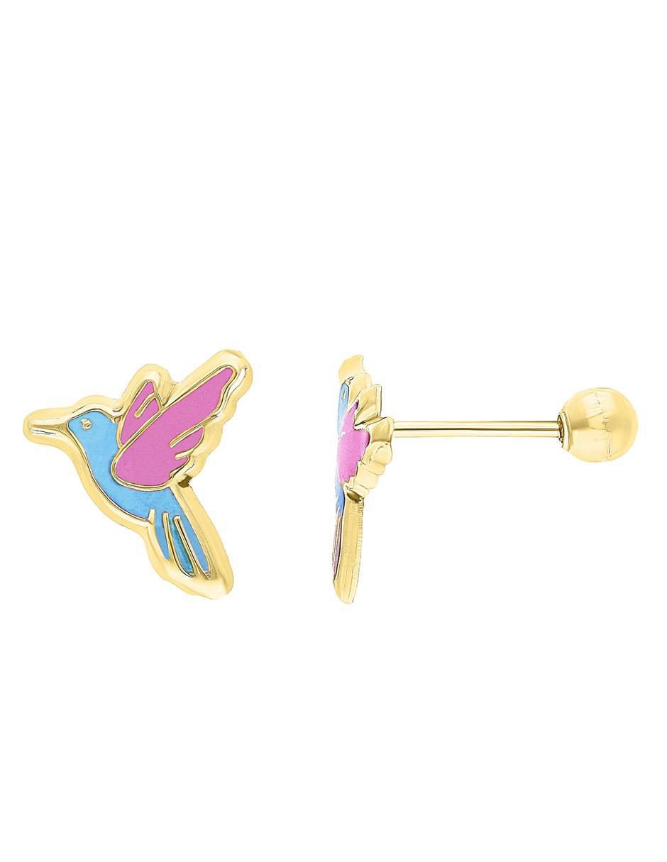 Broqueles de colibrí horoz de oro 10 k con acabado esmaltado