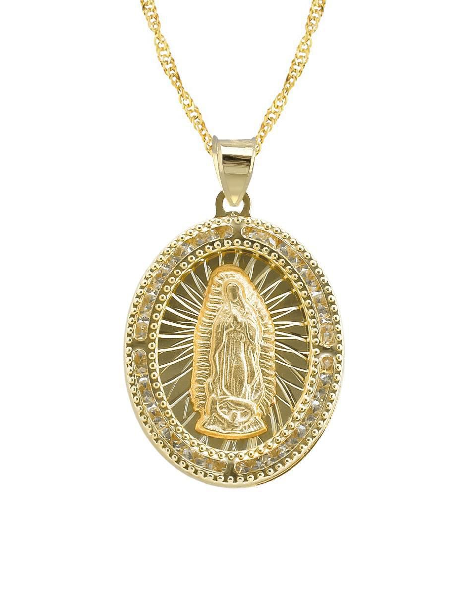 Collar con dije Virgen de Guadalupe de ovalado de oro 10 K 2