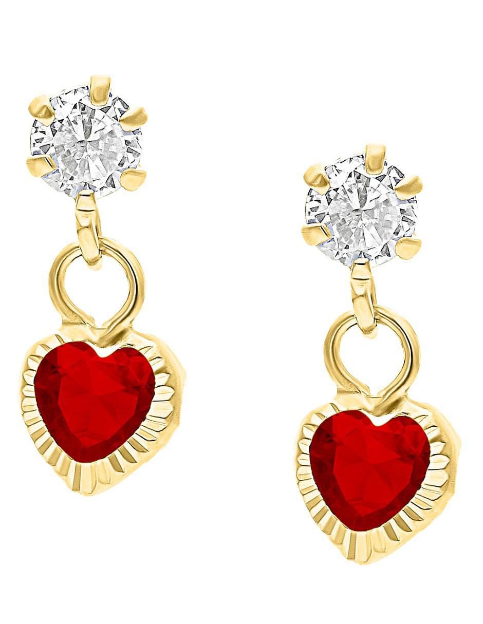 Broqueles de corazón de oro 10 k con acabado diamantado zirconia