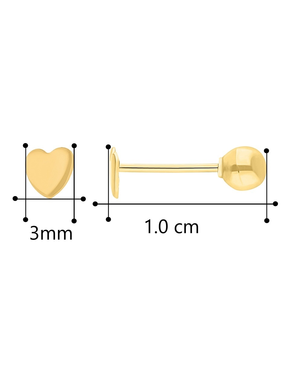 Broqueles de corazón horoz de oro 14 k con acabado pulido