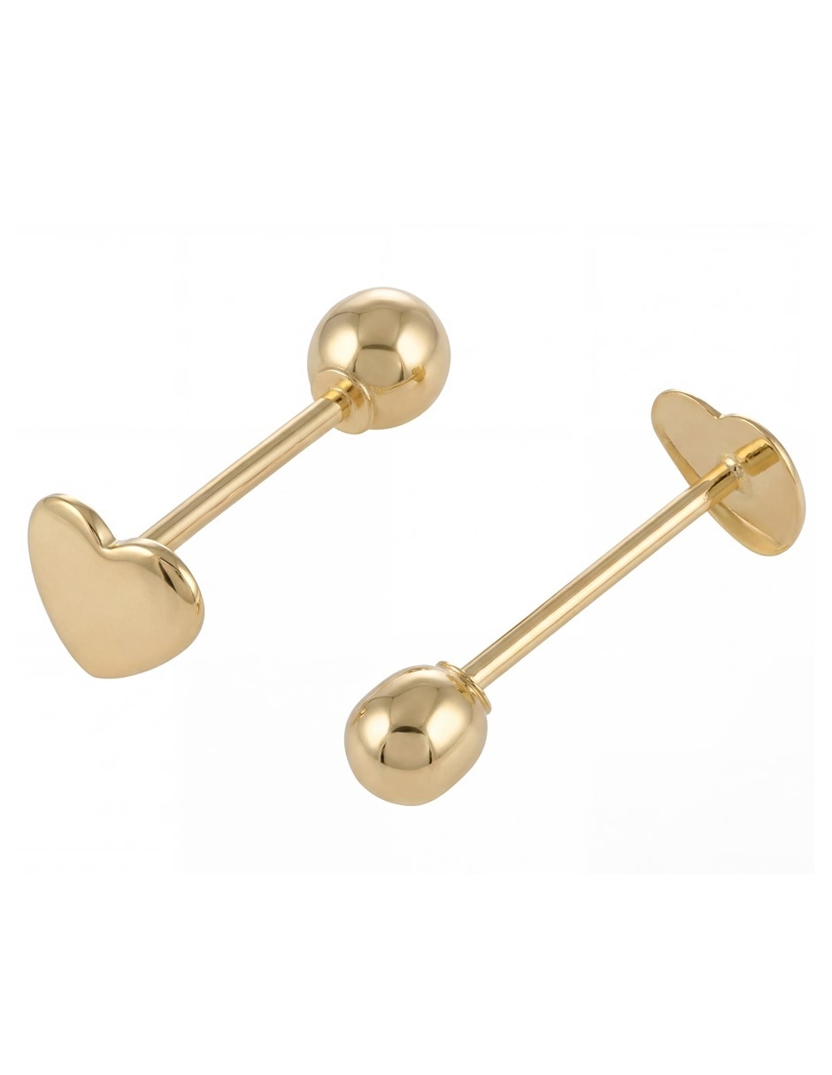 Broqueles de corazón horoz de oro 14 k con acabado pulido