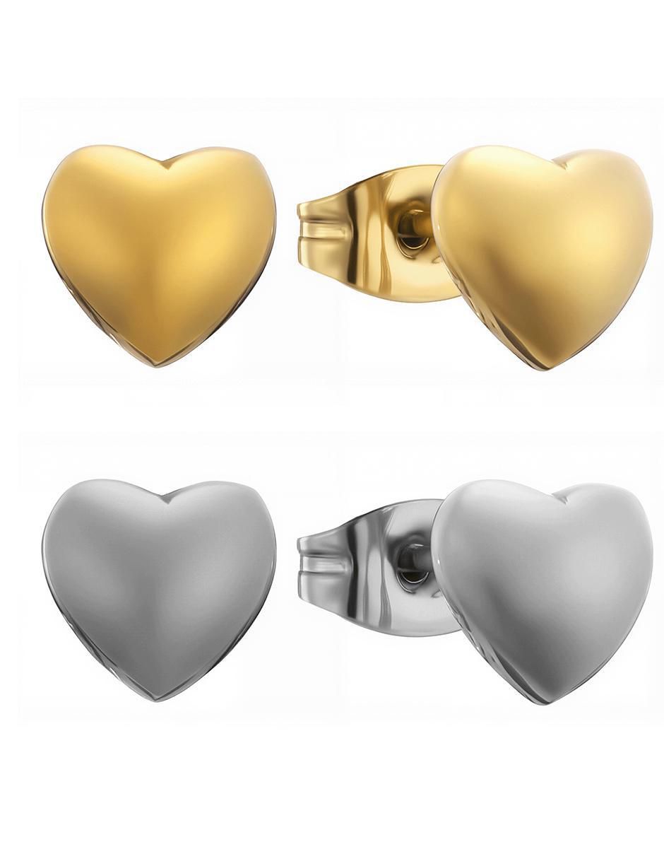 Set de aretes de corazón con acabado pulido Set de aretes de corazón con acabado pulido