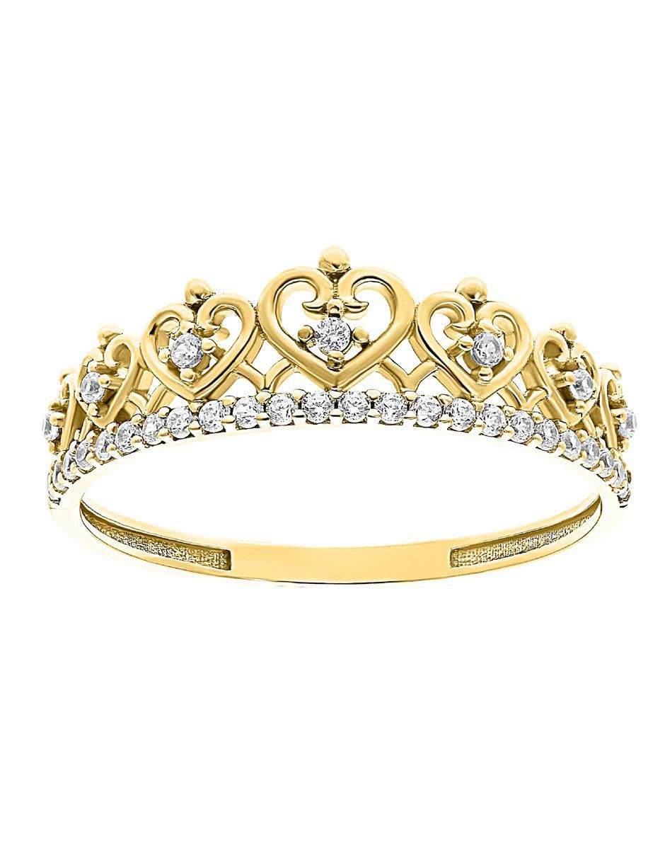 Anillo de corona 10 k de oro zirconia pulido