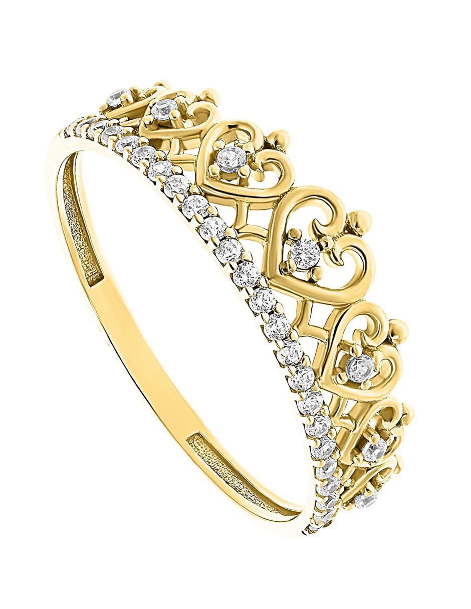 Anillo de corona 10 k de oro zirconia pulido