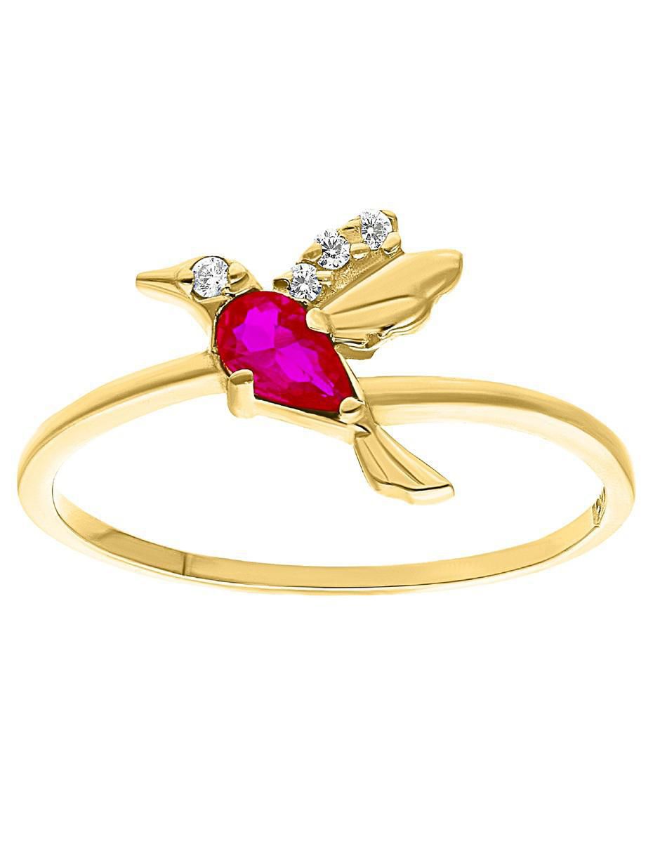 Anillo de colibrí 10 k de oro zirconia pulido