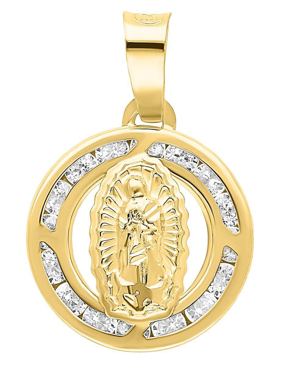 Medalla redonda horoz virgen de guadalupe de oro 10 k zirconia