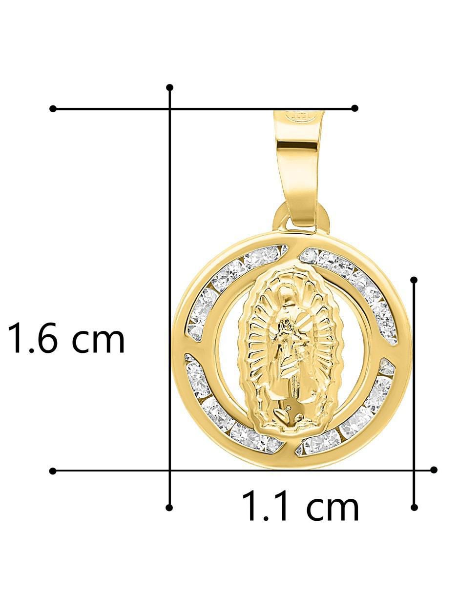 Medalla redonda horoz virgen de guadalupe de oro 10 k zirconia