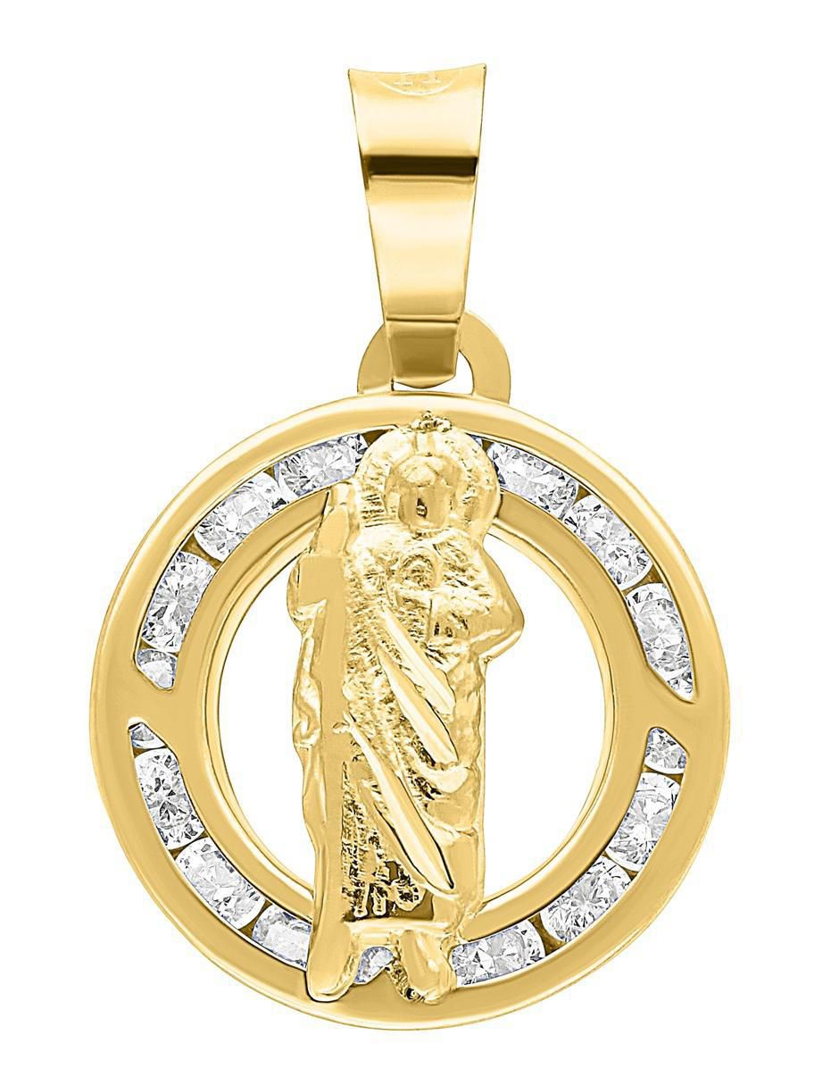Medalla redonda san judas tadeo de oro 10 k zirconia 1