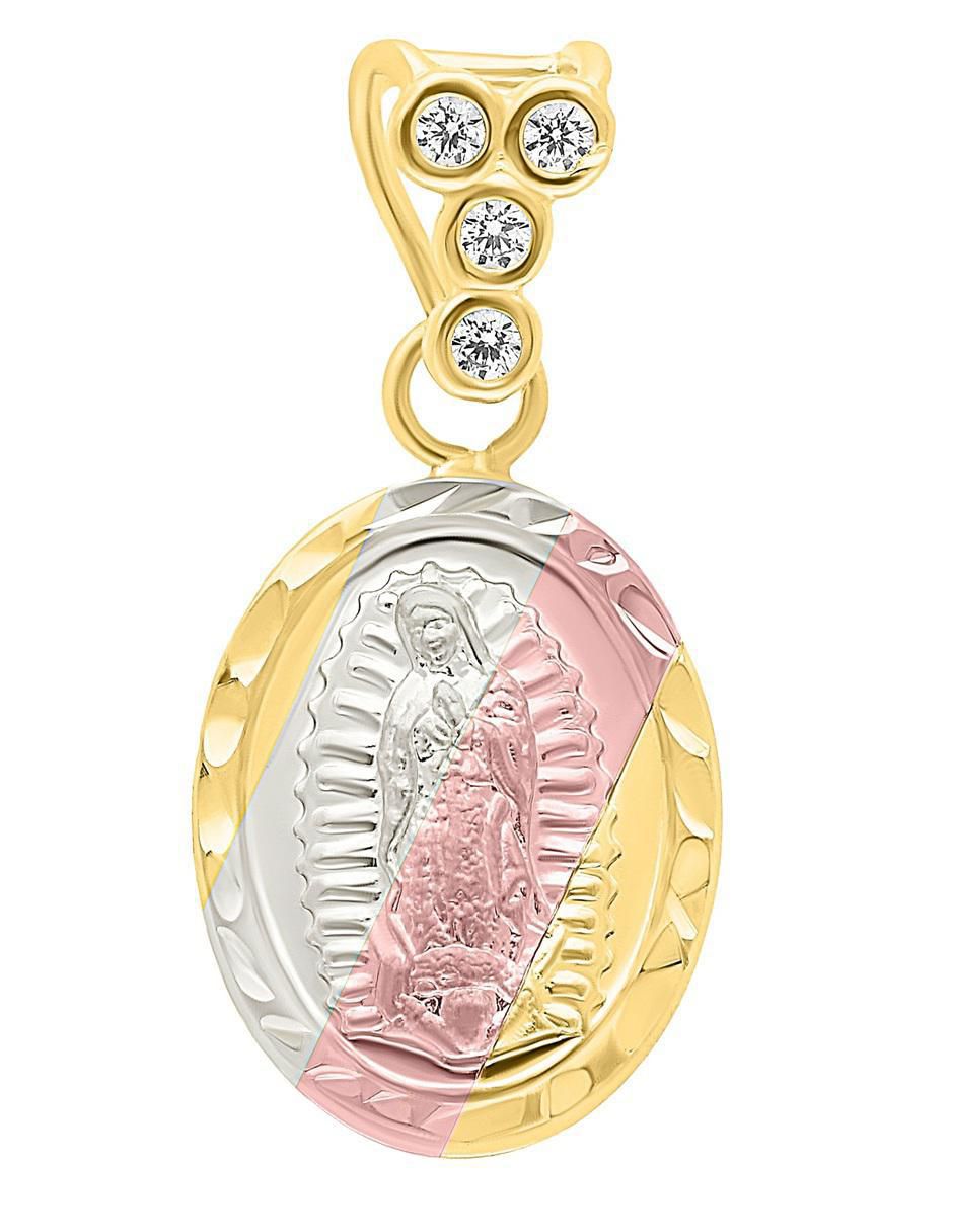 Medalla ovalada horoz virgen de guadalupe de oro 10 k zirconia