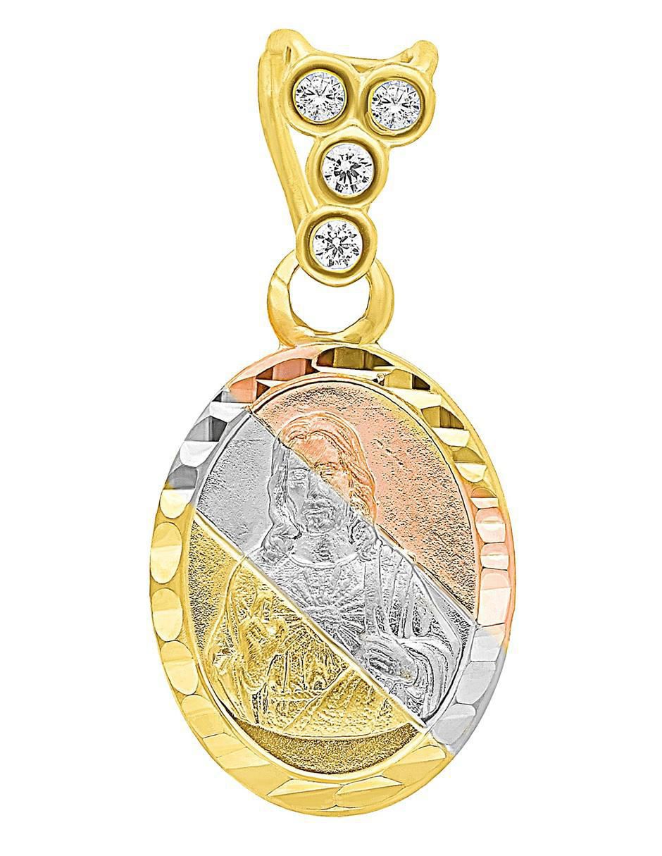 Medalla ovalada horoz jesucristo de oro 10 k zirconia
