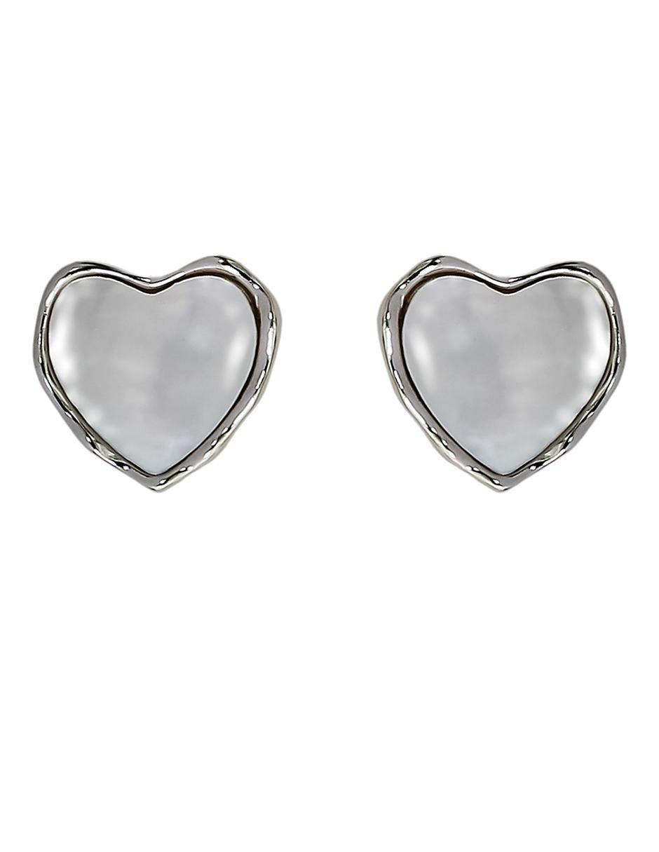 Aretes de corazón de plata P 925 con acabado baño de rodio madre perla Aretes de corazón de plata P 925 con acabado baño de rodio madre perla