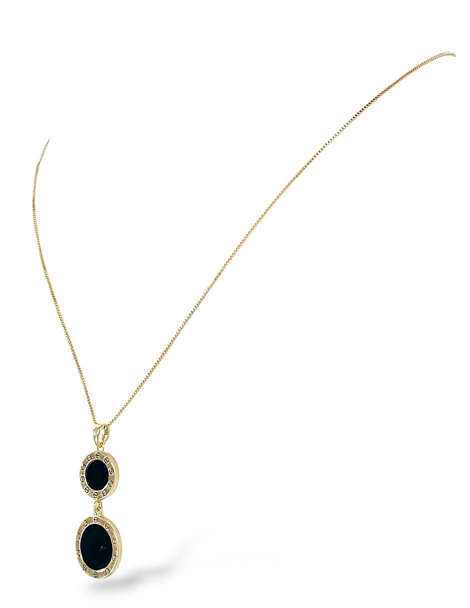 Aretes y collar circular de oro laminado 18 k ónix