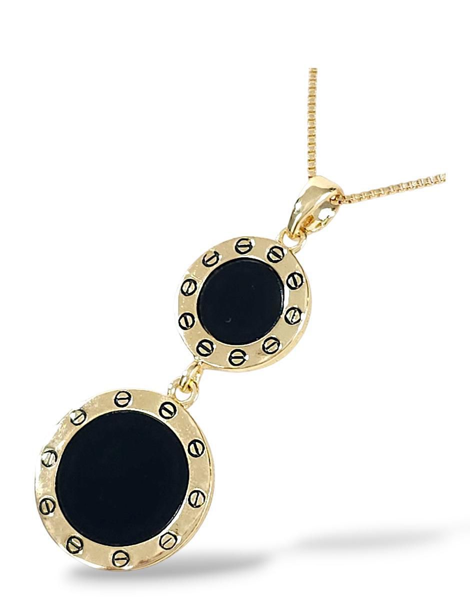 Aretes y collar circular de oro laminado 18 k ónix