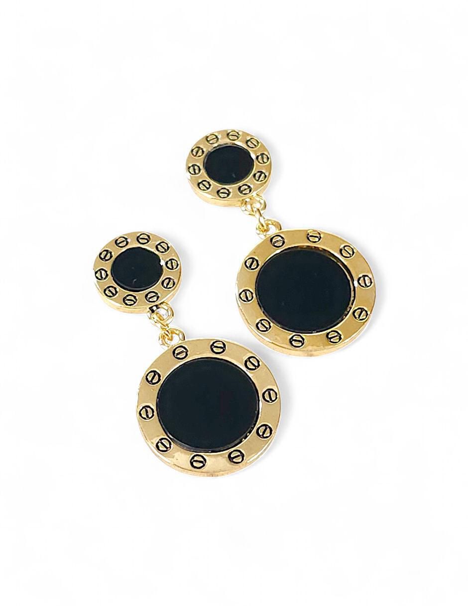 Aretes y collar circular de oro laminado 18 k ónix 6