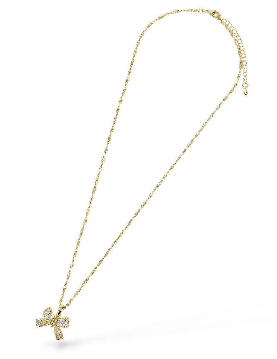 Aretes y collar de moño de oro laminado 18 k zirconia