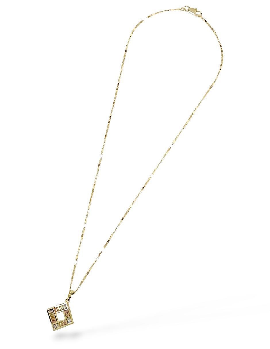Aretes y collar de rombo de oro laminado 18 k zirconia
